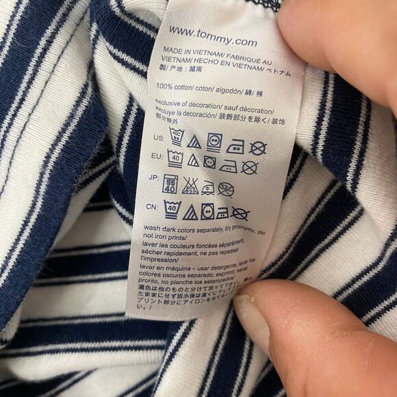 Tommy Hilfiger Shirt Teens Large Blue/White Striped Long Sleeve V Neck Pullover - Picture 10 of 16